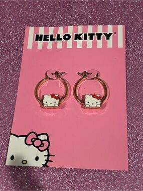 Hello Kitty Gold Hoop Earrings with White Face and Red Bow
